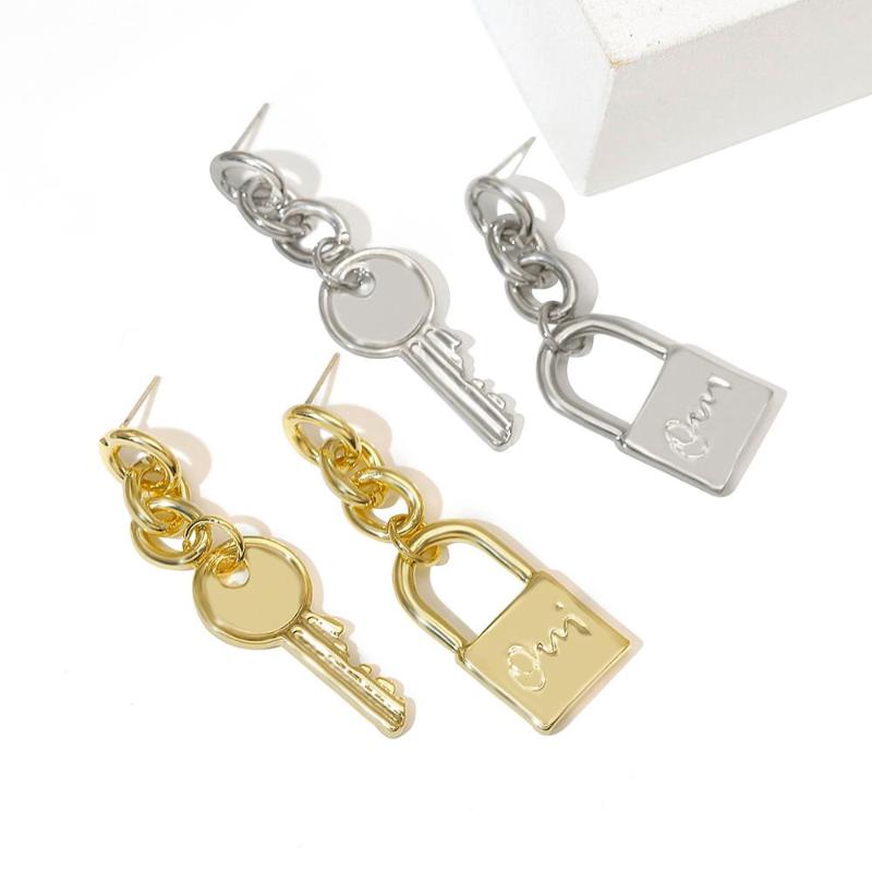 

AENSOA Elegant Drop Earrings Gold Silver Color Lock Earrings For Women Girls Accessories Female Luxury Jewelry 2020 New