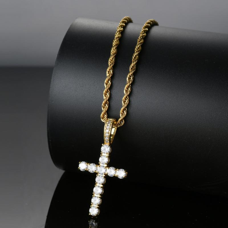 

Pendant Necklaces Hip Hop Cross Necklace Jewelry Copper Micro Pave With Zircon Stone For Men And Women CN020 Rope Chain Cubic Zirconia