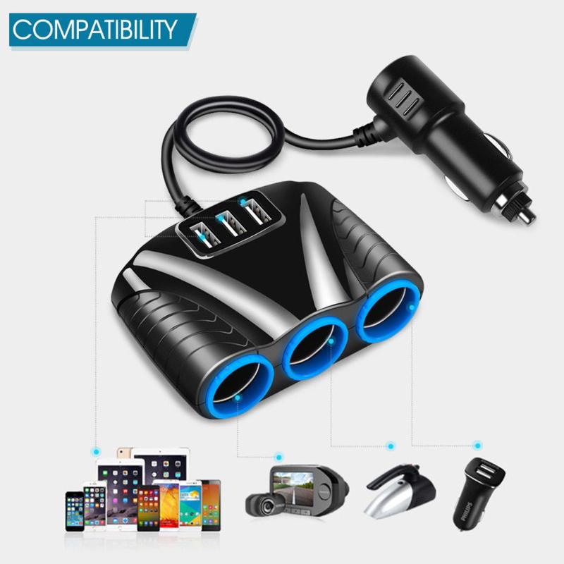 

Car Cigarette Lighter Socket Splitter Charging 12V/24V 3USB Port 3.1A LED Car Socket Power Adapter for phone MP3 DVR Accessories