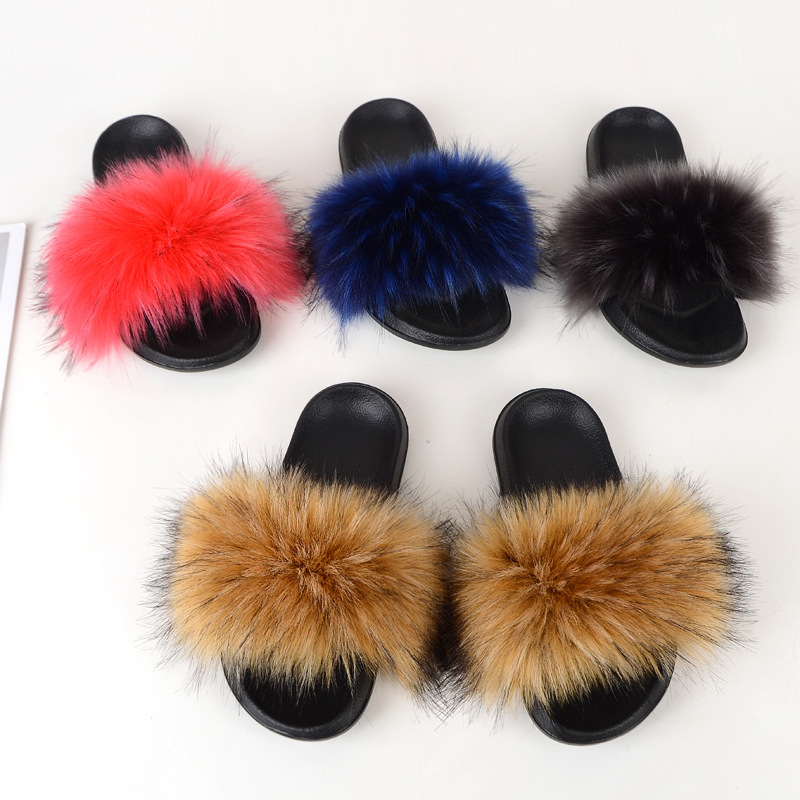 

Women Designers Clothes 2021 Imitation fox fur slippers fashion raccoon outdoor home DHL, Color 12