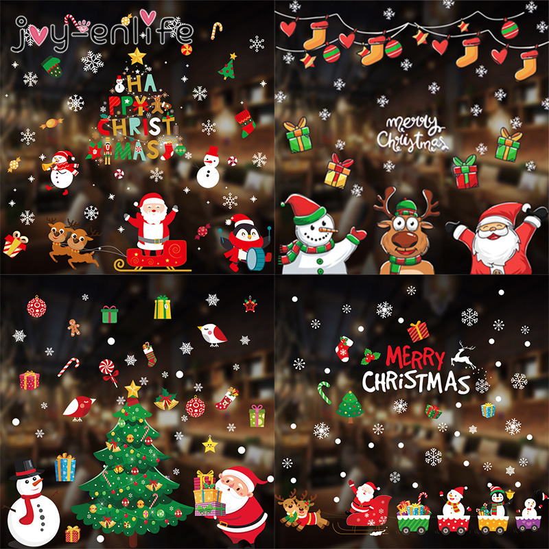 

2020 Merry Christmas Wall Stickers Window Glass Festival Wall Decals Santa Murals New Year Christmas Decorations for Home Decor