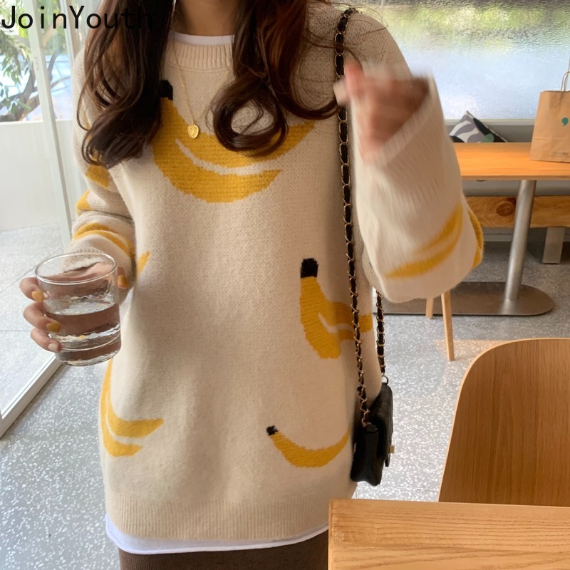 

Joinyouth Pullovers Knitted Sweater Fall 2020 Women Clothing O-neck Long Sleeve Oversized Coat Female Toupas Weater Jumper 7b099, Brown