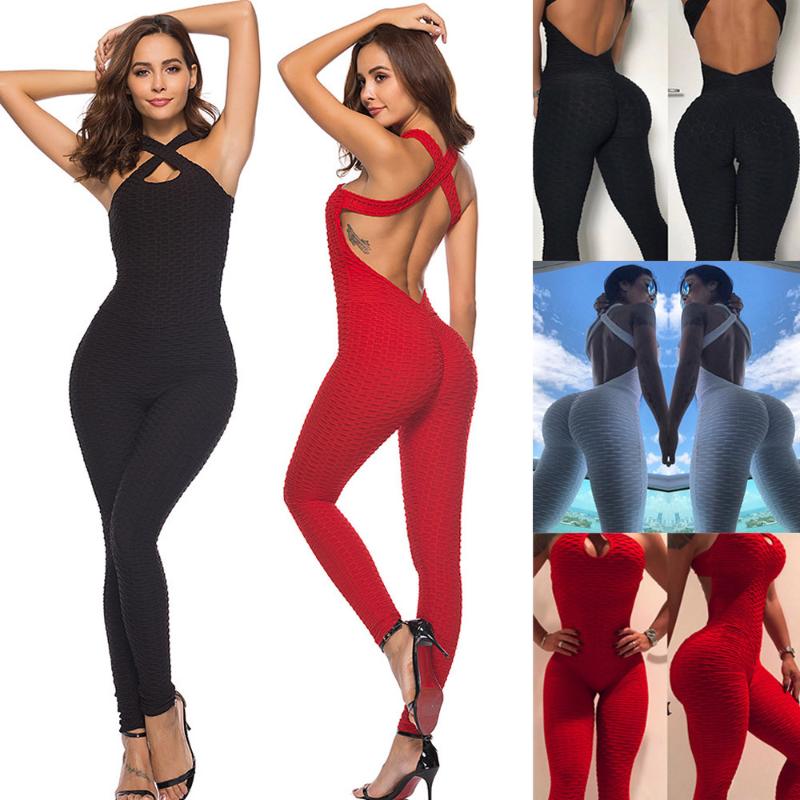 

Women' Sport Yoga Jumpsuit Running Fitness Workout Gym Tight Pants Sexy Push Up Gym Elastic Slim Pants 2020 Yoga