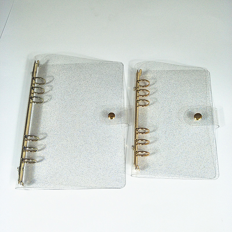

Clear A6 Empty Notebook Binder 19*13cm Loose Leaf Notebooks without Paper Glitter PVC Cover Shimmering File Folder Spiral Planners Scrapbook