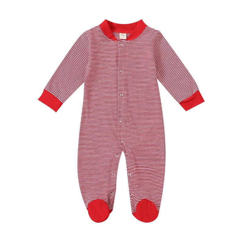 

Infant Baby Boys Girls Xmas Footies Long Sleeve Jumpsuit Autumn Fresh Christmas Stripe Back Santa Claus One Piece Long Pants, As pic