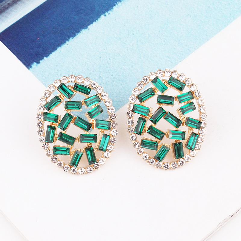 

LUBOV Fashion Geometric Irregular Round Rectangle Twisted Metal Gold Opal Stud Earrings Gifts for Women Girl Party Jewelry