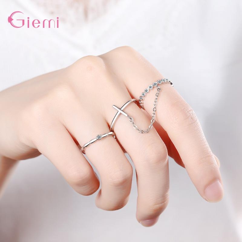 

3pcs/set Vintage Bohemian Corss Rhombus Wave Knuckle Joint Rings Set for Women Fine 925 Sterling Silver Rose Gold Finger Jewelry