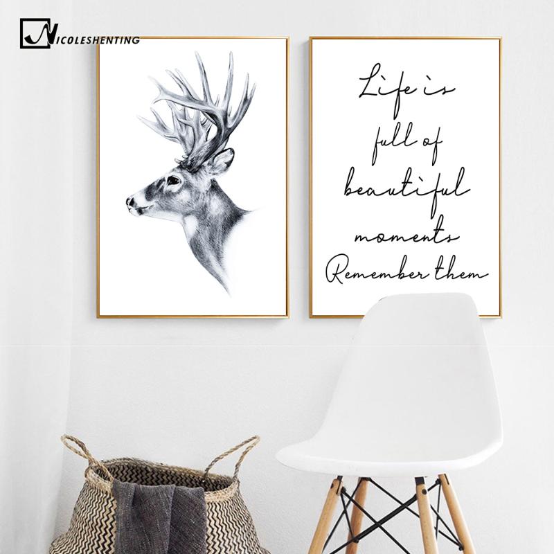 

Nordic Decoration Deer Inspirational Poster Life Quote Canvas Print Minimalist Wall Art Painting Decorative Picture Home Decor