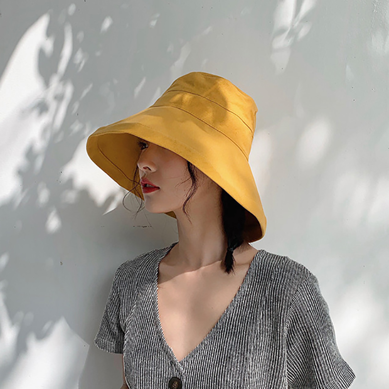 

Weme Japanese Series Summer Sunshade Cap Bucket Hat With Big Edge, Yellow