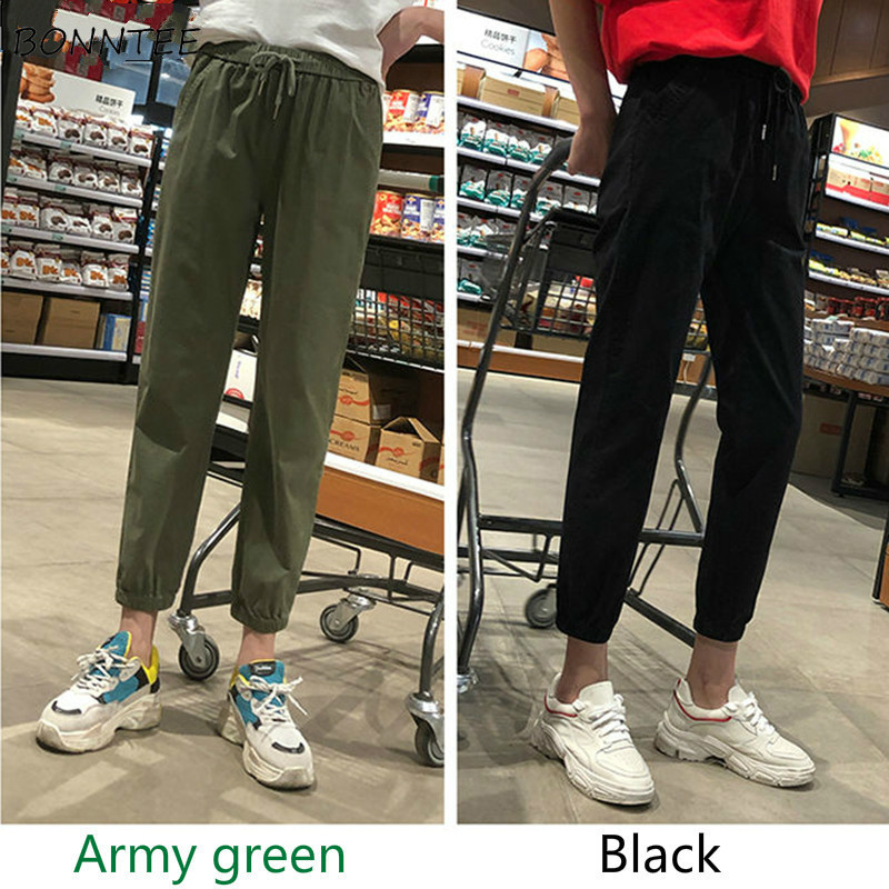 

Harem Pants Women Solid Ankle-length Large Size 4XL Loose All-match Simple Daily BF Casual Cargo Trousers Womens Chic Ulzzang, Black