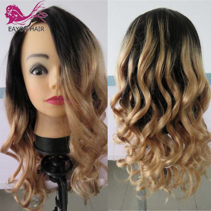 

EAYON Honey Blonde Brazilian Highlight Ombre Human Hair U part Wigs Color 1B/#27 180% Density Remy Hair Wigs Middle/Side Upart, T1b/27