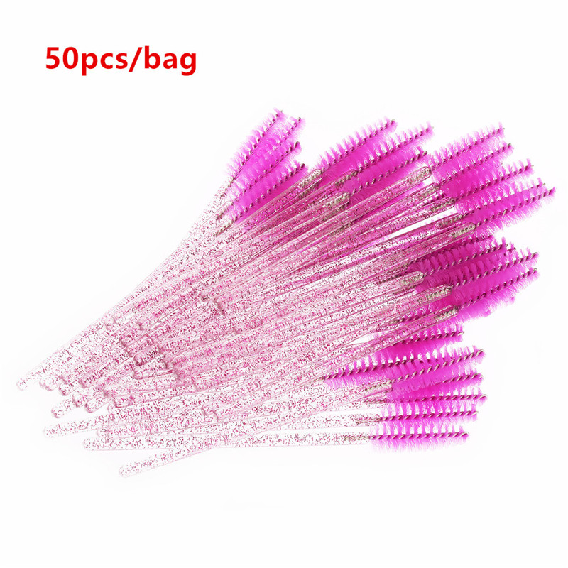 

50Pcs Disposable Crystal Red Eyelash Brush Mascara Wands Applicator Grafting Eyelash Curling Comb Beauty Makeup Tool TM218