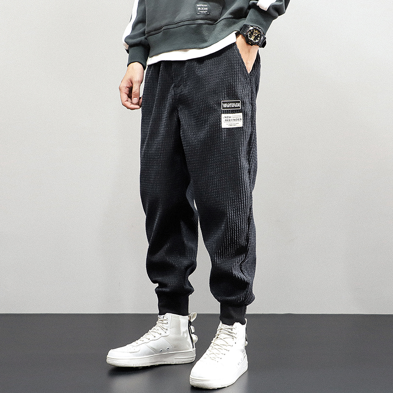 

Japanese Style Fashion Men Jeans High Quality Casual Corduroy Cargo Pants Men Harem Trousers Streetwear Hip Hop Joggers Pants, Black