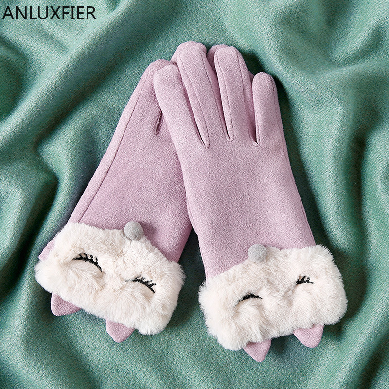 

H9966 Korean Women Gloves Winter Lovely Touch Screen Cartoon Students Mittens Warm Thermal Cold-proof Riding Driving Hand Muff