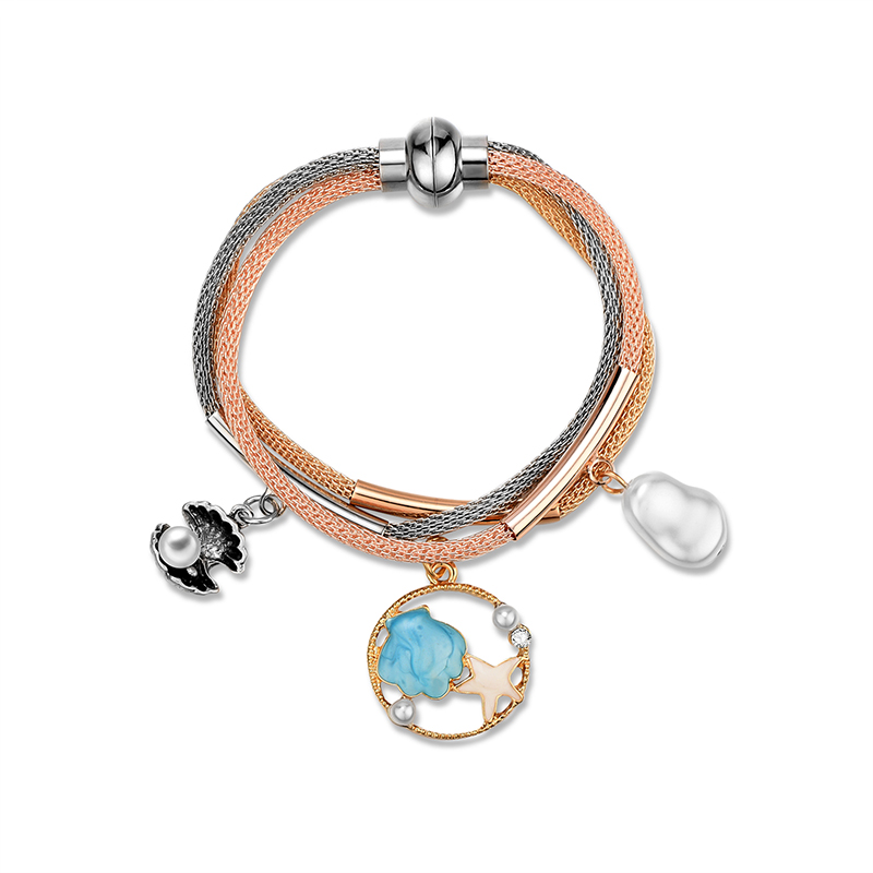 

Statement Charms Bangle Bracelet Shell Pave Pearl Magnetic Clasp Pendant Bracelet Bohemian Jewelry For Women DIY Gift New Hot