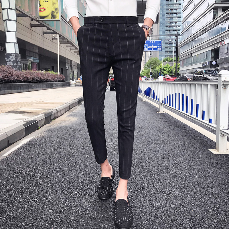 

Stripe 2020 Summer Pants Mens Casual Mens Trousers Office Checkered Pant Perfume Men Dress Pants Slim Fit Pantalon Hombre Vestir, Black