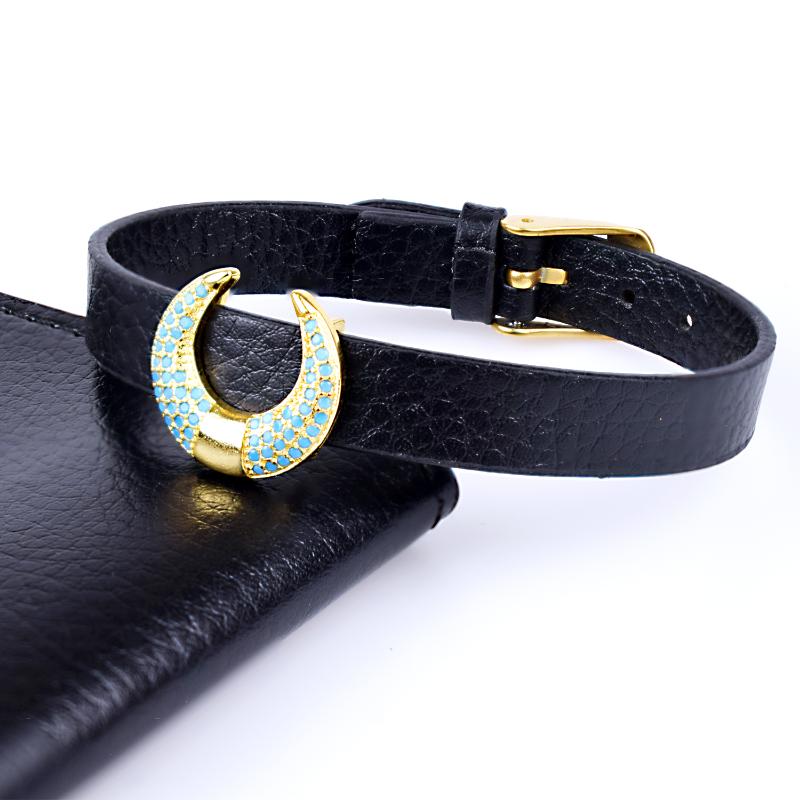

Charm Bracelets Islamic Jewelry Findings Micro Pave Zircon Crescent Moon Bracelet Leather For Male Women Gifts