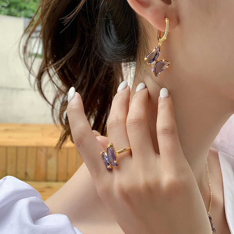 

Purple Glass Butterfly Earrings For Women Super Fairy Korean Drop Earings Ladies Elegant Charm Animal Fashion Jewelry Ear