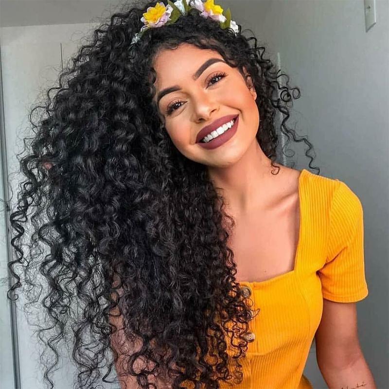 

Curly Human Hair Wig 360 Lace Frontal Wig Preplucked With Baby Hair Brazilian Deep Curly Invisible Knots Natural Peruvian Remy, As pic