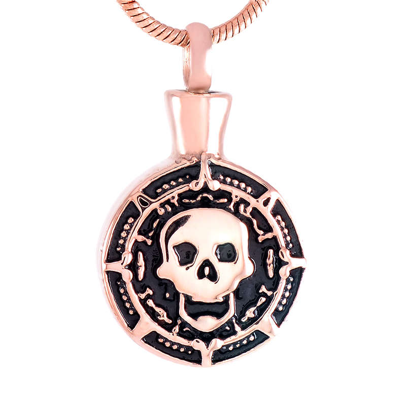 

IJD9544 Stainless Steel Round Cremation Punk Men's Bone Shallow for Ashes Urn Souvenir Memorial Pendant Necklace Jewelry