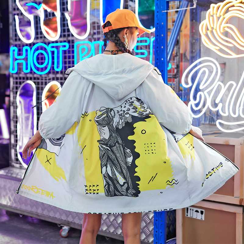 

Sun-Proof Clothing Women's 2020 New Summer Korean-Style Midi plus Size Breathable Printed Thin Jacket, White