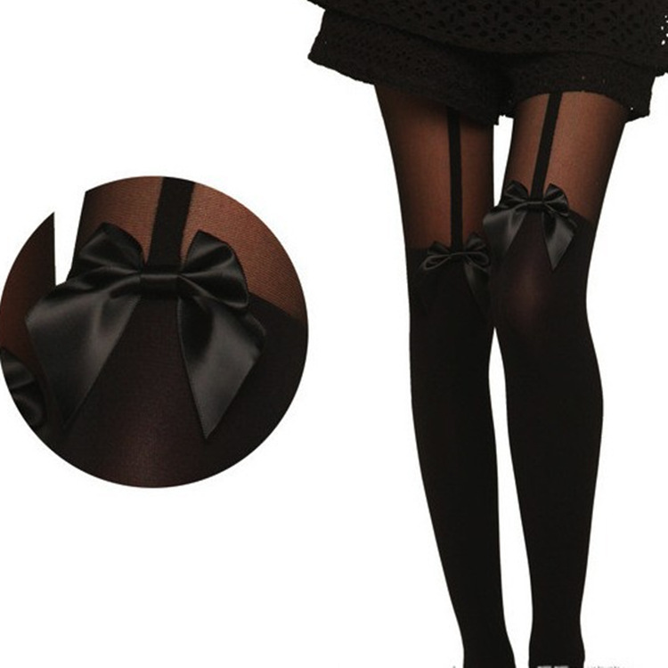 Ladies Stockings The New Sexy loli suspender bow Slim Fake high tube stockings Stitching fake thigh pantyhose Europe and America wholesale-image-585138760