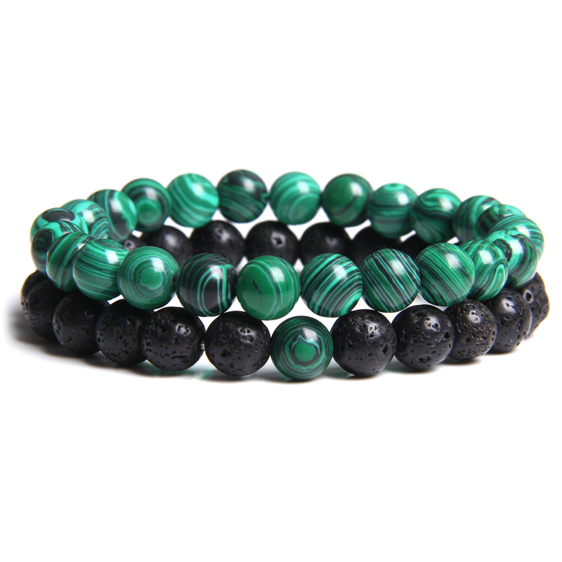 

2pcs/set Natural Stone Bracelet Green Malachite Tiger Eye Beaded Couple Distance Bracelet Lucky Jewelry for Women Men Gifts