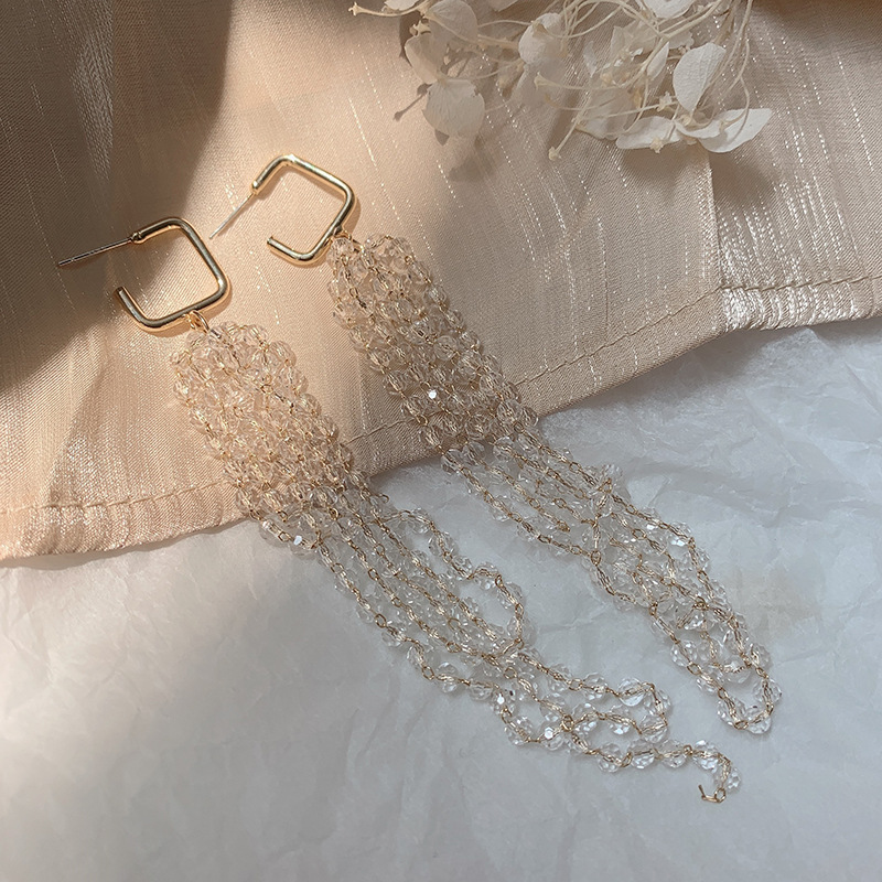 

Original new crystal tassel earrings female temperament trend long earrings gift Japan and South Korea for women