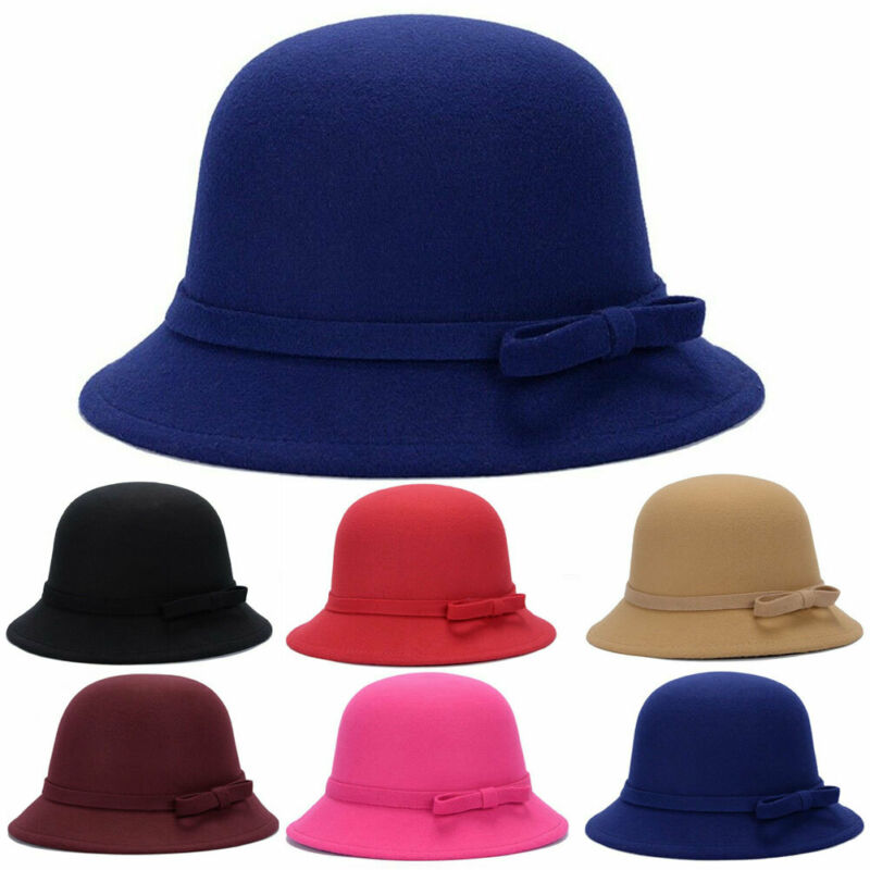 

Beanie/Skull Caps 2021 Fashion Women Wool Cloche Flapper Hat Solid Sweet Casual Lady Bucket Winter Flower Cap 6 Colors, Burgundy