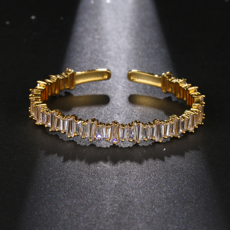 

2020 Z Luxury CZ Zirconia Bangles Adjustable Square Rhinestone Copper Bracelets For Women Lovers Bracelet Pulseira Feminina