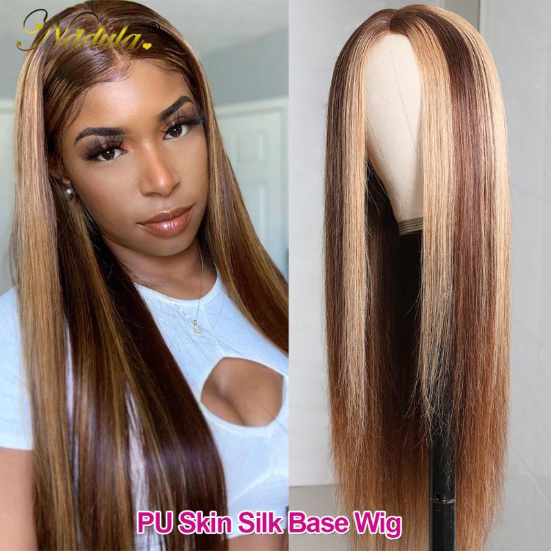 

2x5"PU Silk Base Closure Wigs Highlight Mix Color Piano Blonde Wig 150% Density Straight Human Hair Wigs Brazilian Virgin Hair, As pic