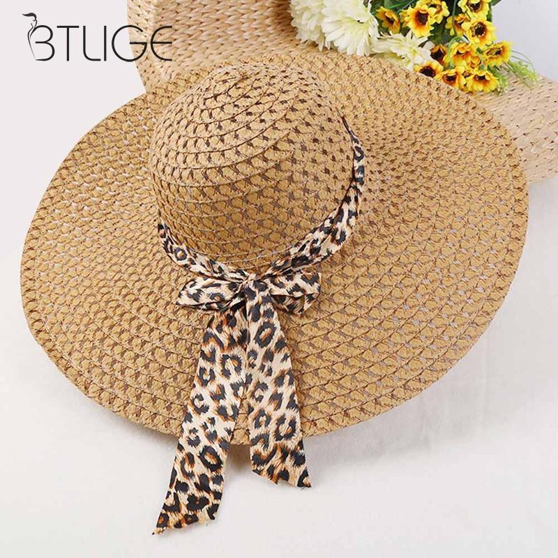 

BTLIGE New Women Beach Hat Lady Cap Wide Brim Floppy Fold Summer Bohemia Sun Straw Hat Dropshipping