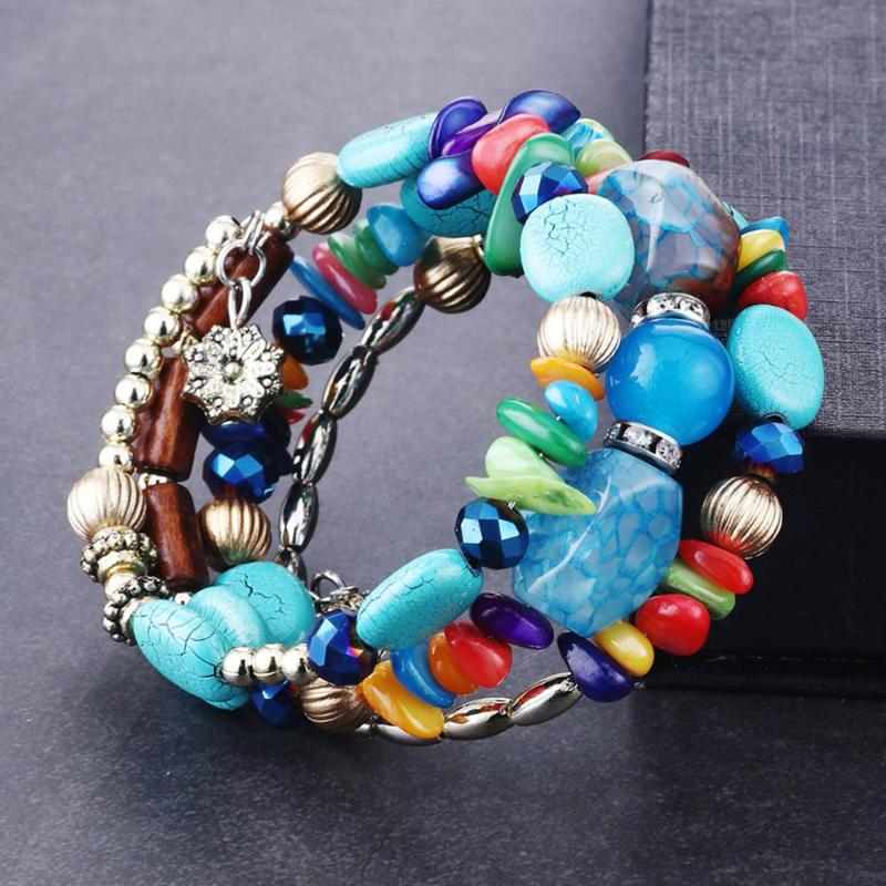 

Multilayer Beaded Charm Bracelets for Women Female Natural Stone Wooden Beads Bracelet Ceramics Wristband Jewelry pulseras femme