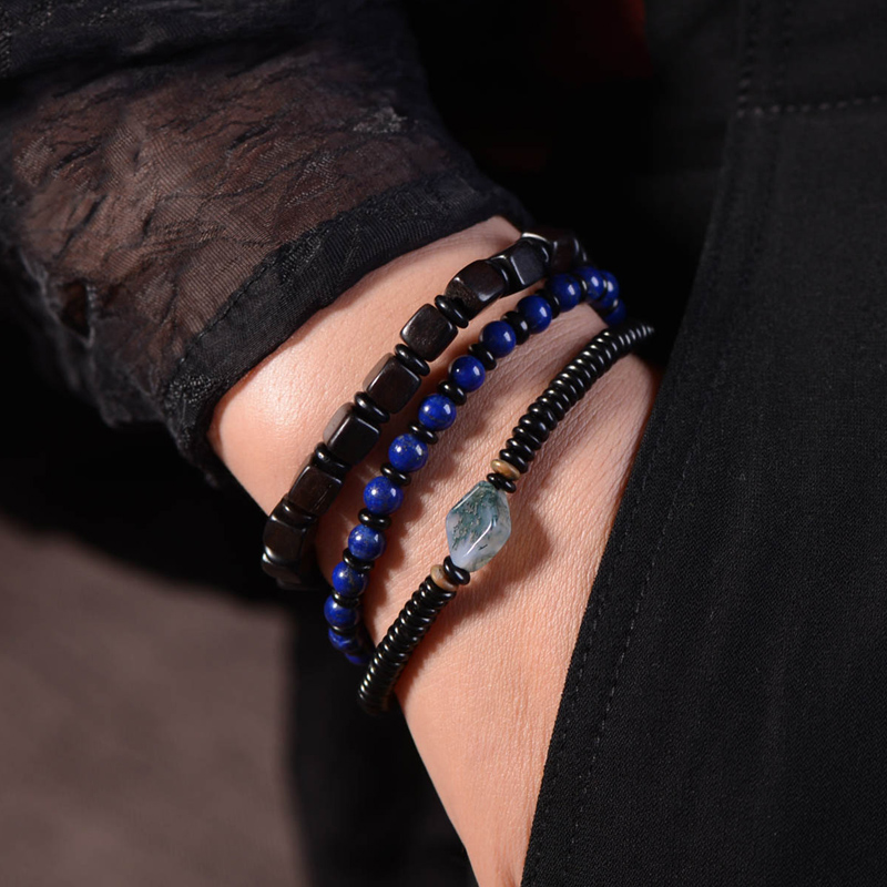 

3pcs/set Natural Lapis Lazuli Stone Beads Coconut Shell Stretch Bracelet For Men Women Yoga Chakra Ebony Wood Bead Bracelets