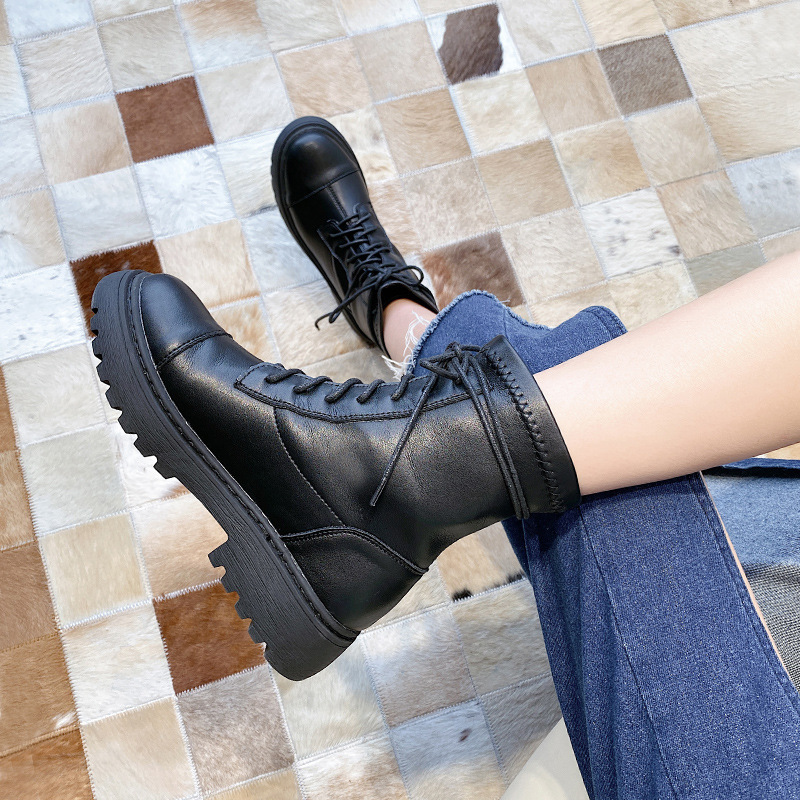 

women mid heels ankle boots gladiator booties plus size PU leather warm lace up matin shoes zapatos de hombres personlizar D1970, Black