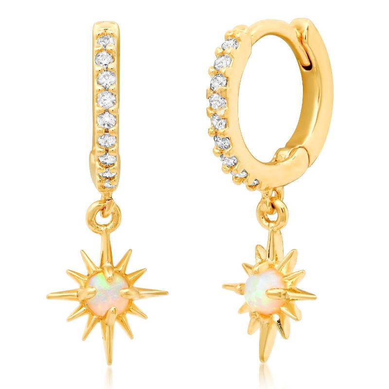 

white opal Cubic Zirconia Drop Earrings sunburst northstar Dangle Earrings Women Pave CZ dainty elegance Jewelry