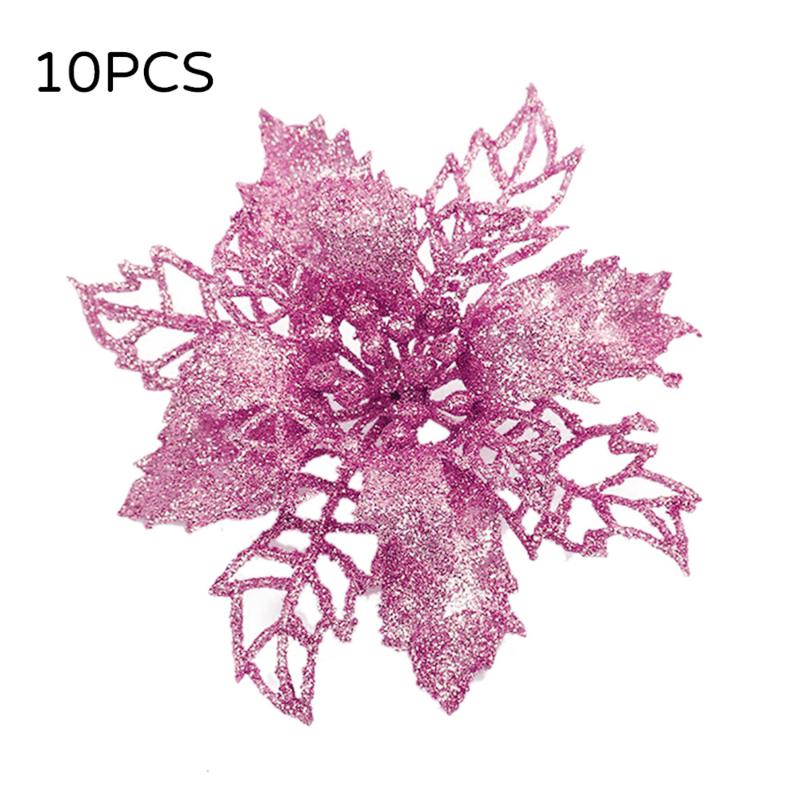 

10pcs Glitter Artificial Flowers Christmas Tree Flower Decorations Home 2020 Xmas Tree Ornaments New Year Gift
