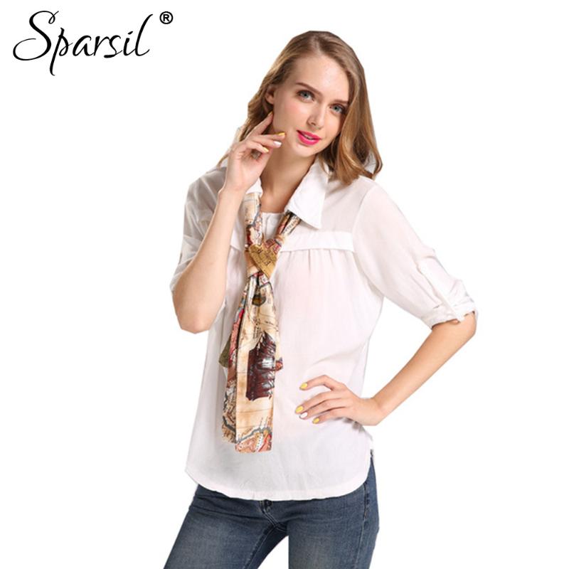 

Sparsil Women Autumn Printed Cravat British Style Lady Spring Skin-Friendly Double Layer Cravats All-Match