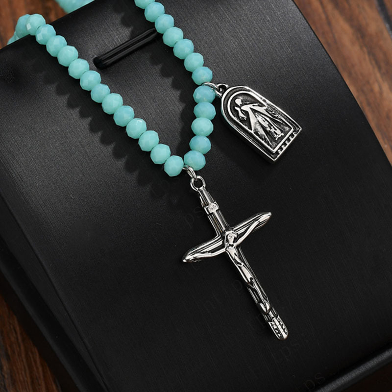 

Stainless Steel Religious Necklace Jewelry Simple Fashion Cross Necklace for Women Notre Dame Pendant Beaded Ladies