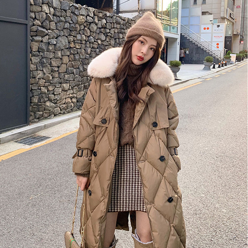 

Women 2020 Winter 90% White Duck Down Jacket Real Fur Collar Long Thick Coat Female Casual Warm Down Parka Outerwear L795, Black