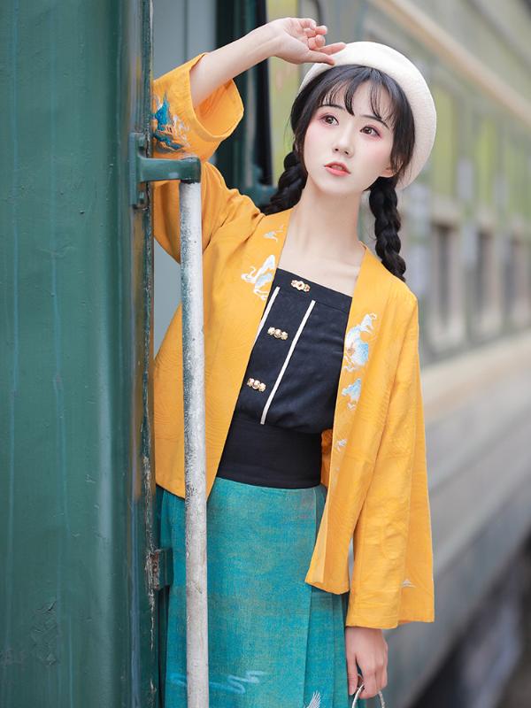 

Early Han Dynasty Original Embroidered Women's Improved Hanfu Cotton and Linen Coat Ninth Sleeve Top