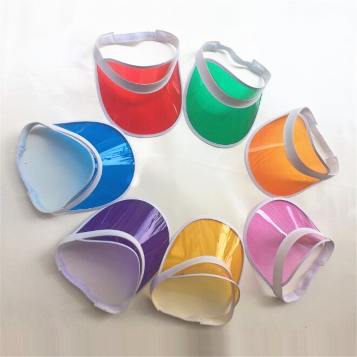 

8pcs/lot Summer Candy Transparent PVC plastic Hats Women's Adjustable Multicolor Sun Visor Caps UV protection Beach Party Hats, Black