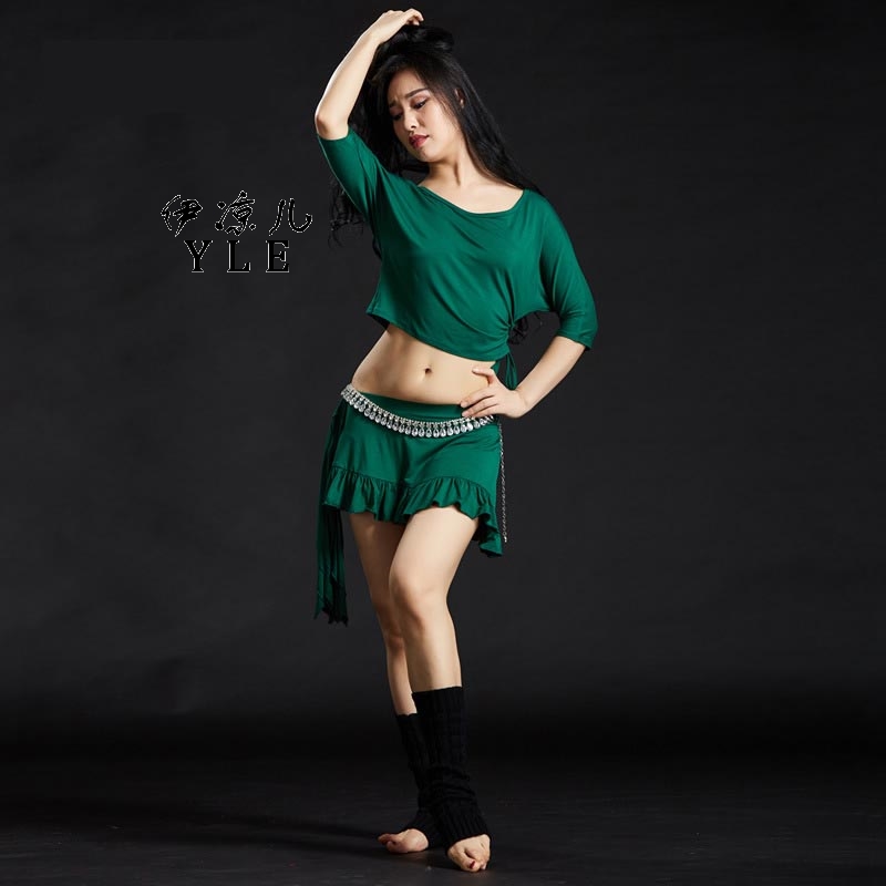 

New Belly Dance Clothing Women Comfortable Dance Practice Clothing Belly Costume Practice 2 Pcs (Top+Skirt, As picture