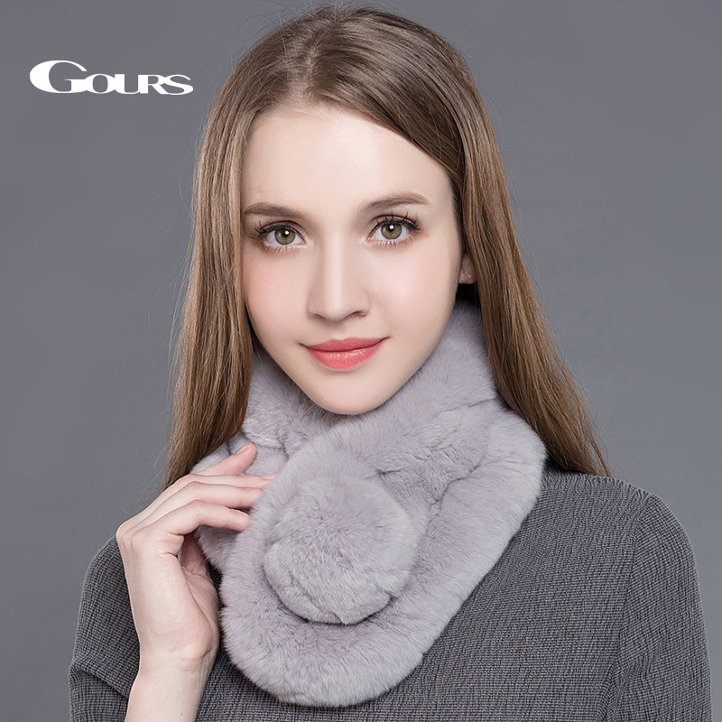 

Gours Women's Real Fur Scarf High Quality Luxury Big Rex Fur Scarves Thick Warm Winter Fashion Brand New Arrival GLWJ005