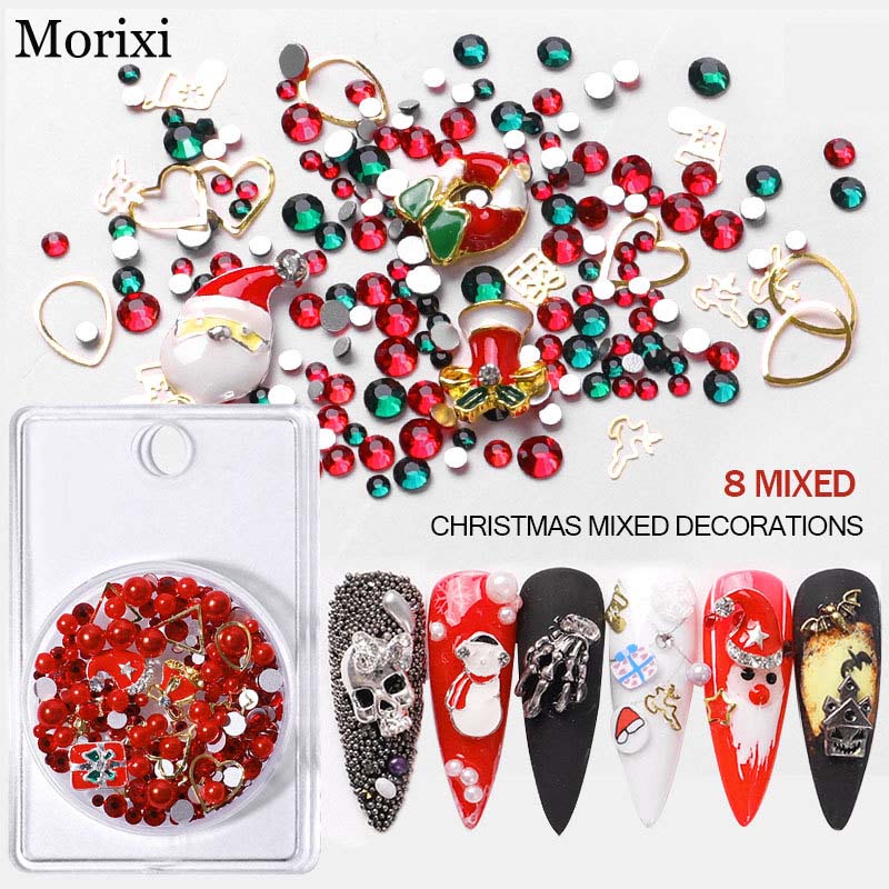 

Morixi Halloween nail art rhinestones gold alloy christmas snow man red blue diamond 3D manicure nail tip decoration MZ303