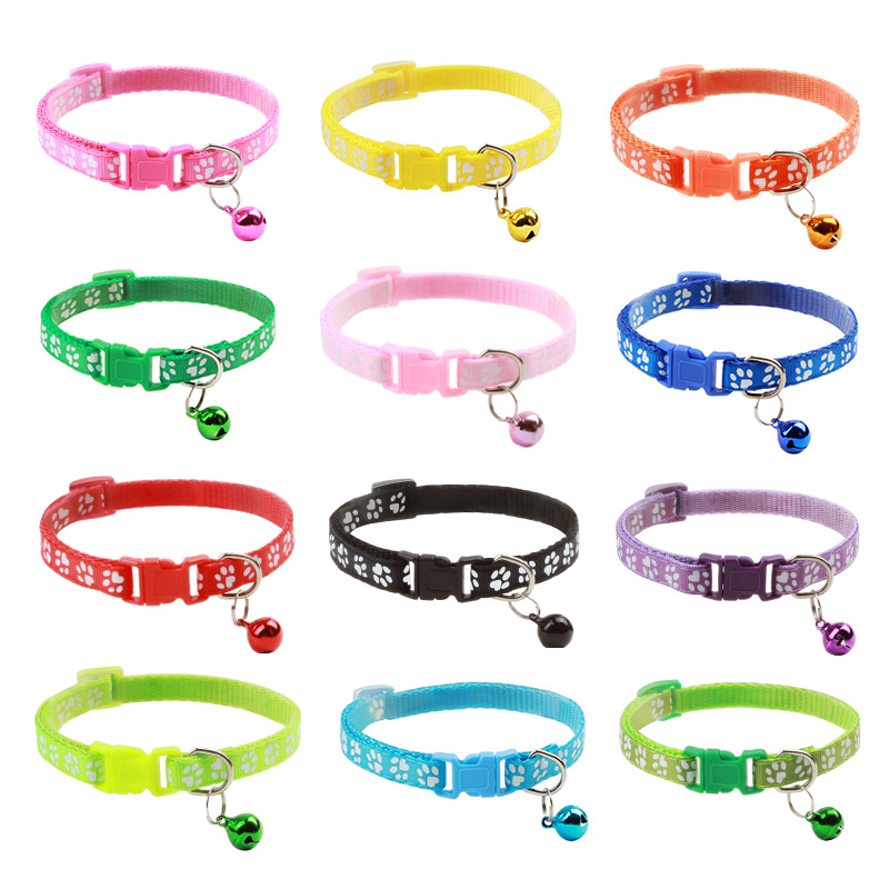 

Footprint Dog Cat Bell Collar Adjustable Outdoor Comfortable Nylon Pet Collars For Cat Small Dogs Puppies Pet supplies