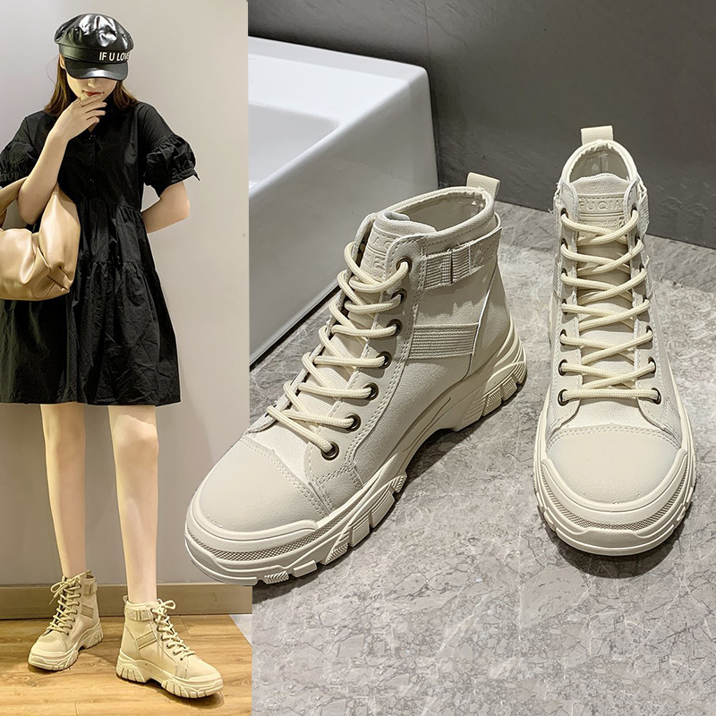 

Women's shoes boots Canvas high-top shoes Women boots Short, Beige