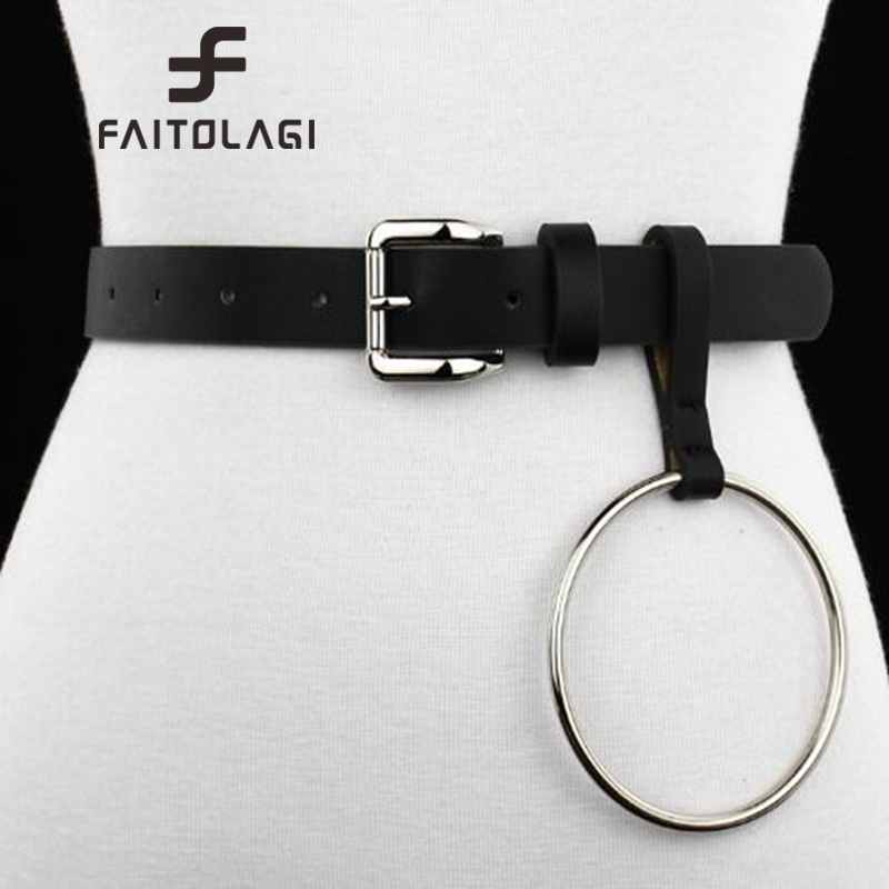 

New Design Women Belt Female Big Ring Decorated Waist Belts Lady Girls Fashion Gold/Sliver Pin Buckle Solid PU Leather Strap, Black