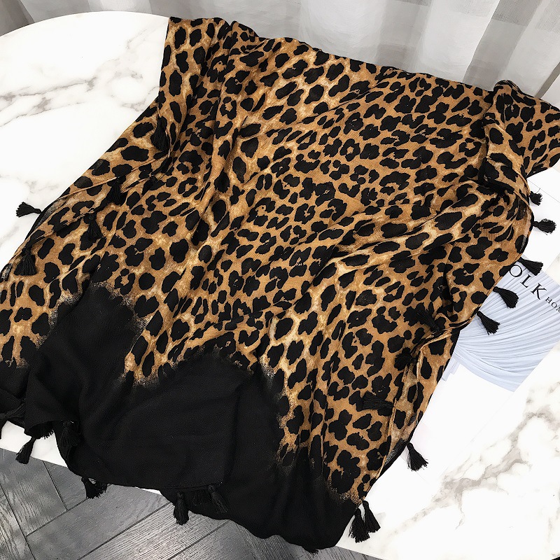 

2020 Women Brand Fashion Ombre Leopard Dot Tassel Viscose Shawl Scarf Winter Print Soft Wrap Pashminas Sjaal Muslim Hijab Snood