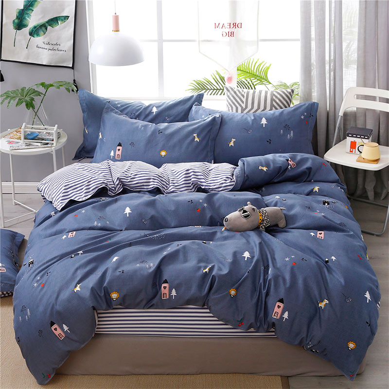 

cartoon dog giraffe bedding set kids Bed lines blue duvet cover set bed cover pillowcase children  single queen king size